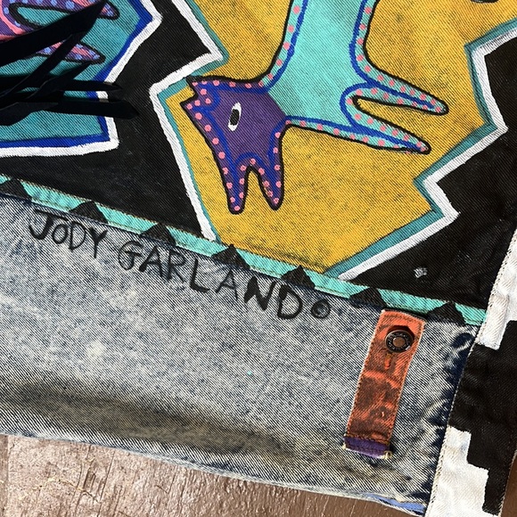 Vintage 90's hand painted jordache denim jacket southwest cow print - Picture 6 of 14